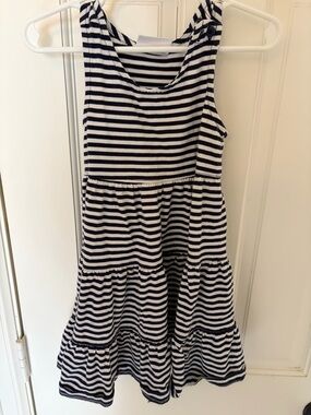 Hanna Andersson Navy Girls and White Striped Tiered Sleeveless Dress